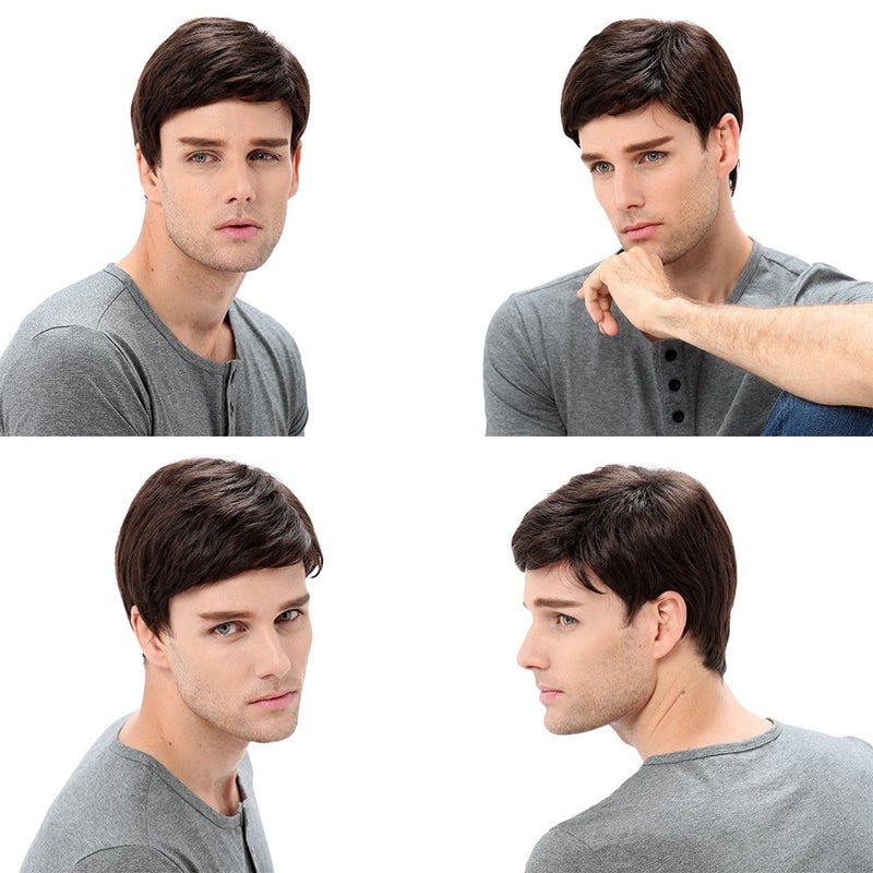 STfantasy Mens Brown Wig Male Guy Short Layered Cosplay Costume Party Natural Hair 12" - Image 2
