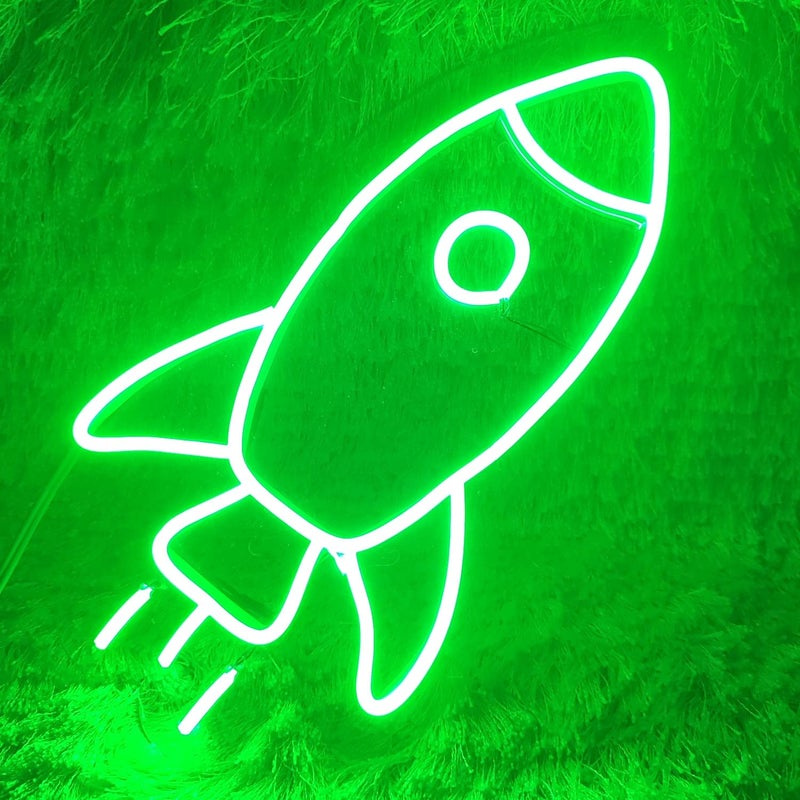 Rocket neon 7x14 inches Neon SignLights Neon LED Light Decorative Light for Room Glass Tube Lights Sign for Bedroom Party and Bar Green  - Image 1