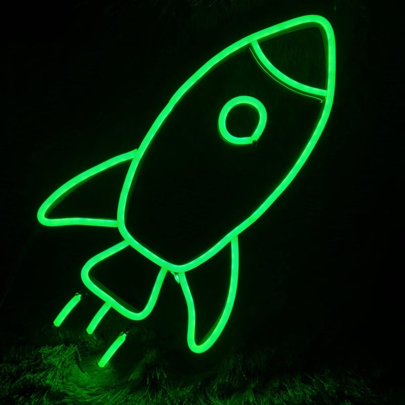 Rocket neon 7x14 inches Neon SignLights Neon LED Light Decorative Light for Room Glass Tube Lights Sign for Bedroom Party and Bar Green  - Image 2