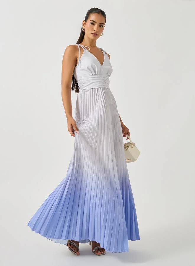 ستايلي Styli Ombre V Neck Pleated A-Line Maxi Dress