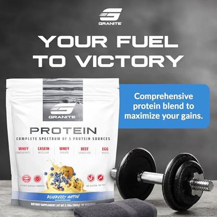 Granite Supplements Granite Nutrition Protein Powder - Premium 5-Source Blend (Whey, Casein, Egg, Grass-Fed Beef) for Lean Muscle and Recovery - Blueberry Muffin Flavor, 30 Servings - Image 2