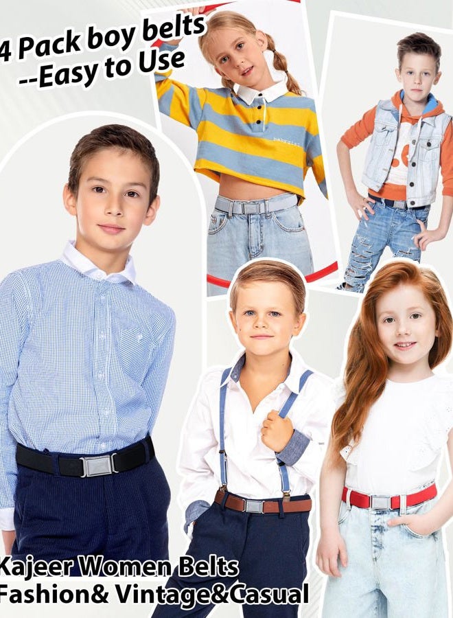 Kajeer 4PCS Kids Boys Adjustable Magnetic Belt - Elastic Belt with Easy Magnetic Buckle (Navy Blue/Brown/Red/Black) - Image 2