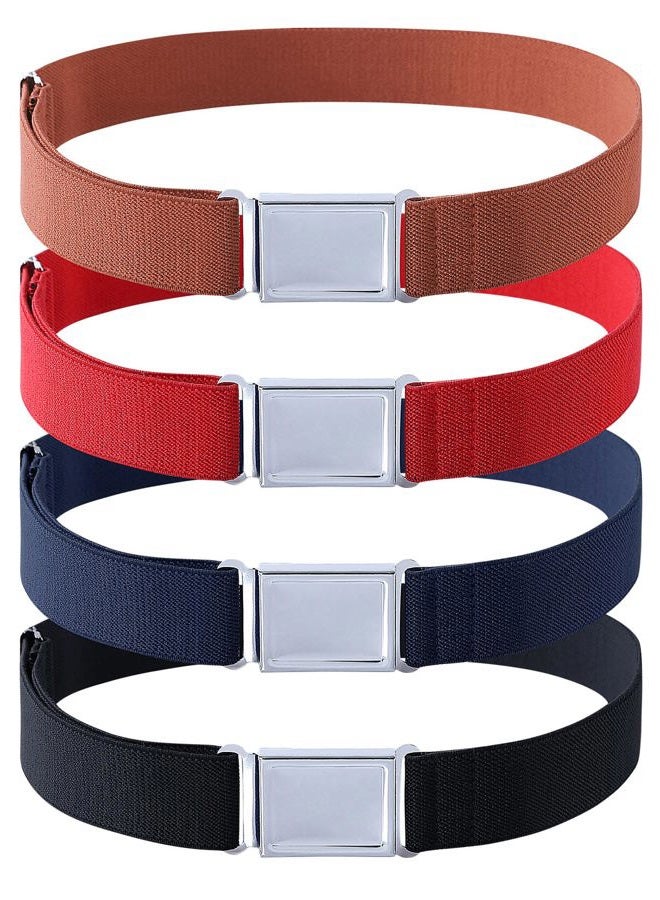 Kajeer 4PCS Kids Boys Adjustable Magnetic Belt - Elastic Belt with Easy Magnetic Buckle (Navy Blue/Brown/Red/Black) - Image 1