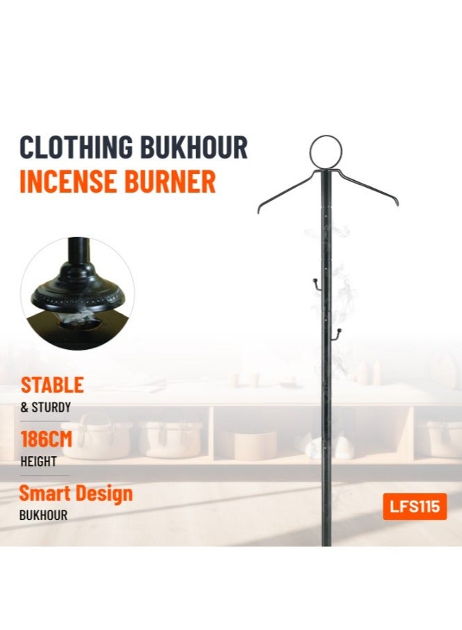 porodo Clothing Bukhour Incense Burner with Stable Tripod Base and 186cm Height / Bakhour / Luxury Scent / Wrinkle Removal & Scenting / Incense Ventilation Holes /Hanger Garment Scenting - Brown - Image 2