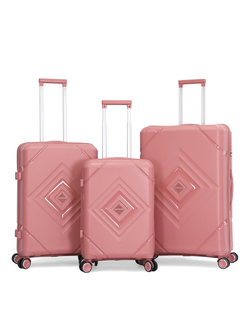 Sonada Trolley Bags 3 PCS Set Hardside Suitcase,Pink - Image 1