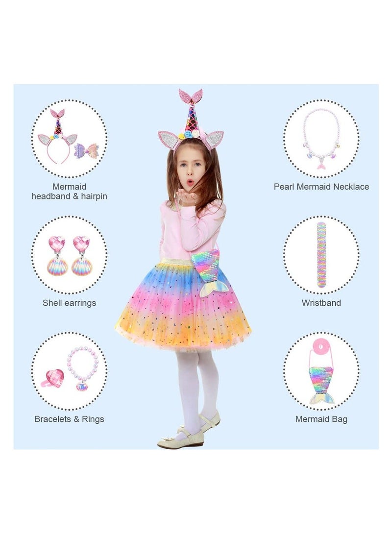 Kids Fancy Costume, Princess Fancy Dress Up with Headband and Fibre Optic Wand, Girl Fairy Tutu Skirt for Party Cosplay - Image 5