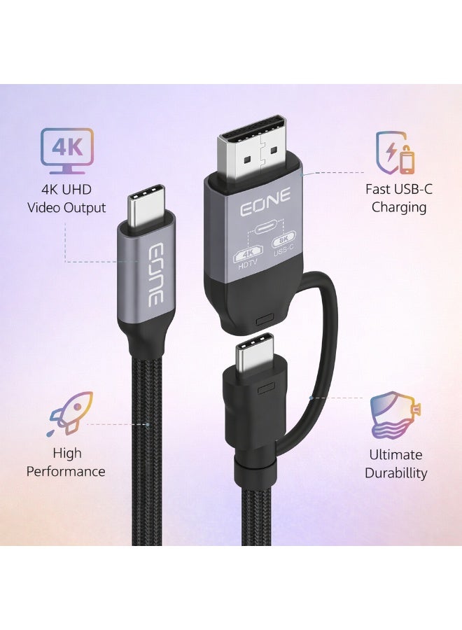 EONE USB-C to HDMI + USB-C 2-in-1 Cable 4K HD Display Type C to HDMI Adapter Cable with USB-C Charging Port for MacBook iPad Samsung Laptop Monitor – Black - Image 5