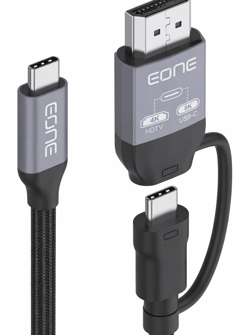EONE USB-C to HDMI + USB-C 2-in-1 Cable 4K HD Display Type C to HDMI Adapter Cable with USB-C Charging Port for MacBook iPad Samsung Laptop Monitor – Black - Image 1