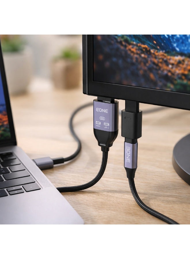 EONE USB-C to HDMI + USB-C 2-in-1 Cable 4K HD Display Type C to HDMI Adapter Cable with USB-C Charging Port for MacBook iPad Samsung Laptop Monitor – Black - Image 2