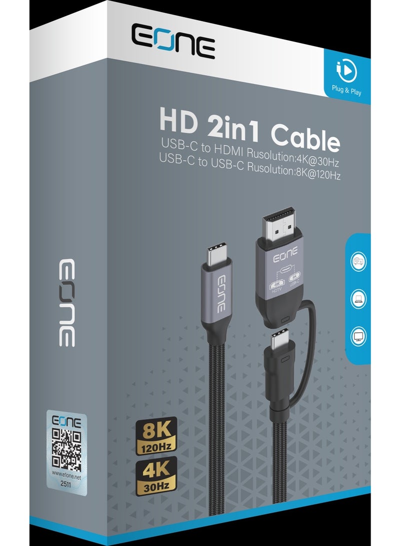 EONE USB-C to HDMI + USB-C 2-in-1 Cable 4K HD Display Type C to HDMI Adapter Cable with USB-C Charging Port for MacBook iPad Samsung Laptop Monitor – Black - Image 4