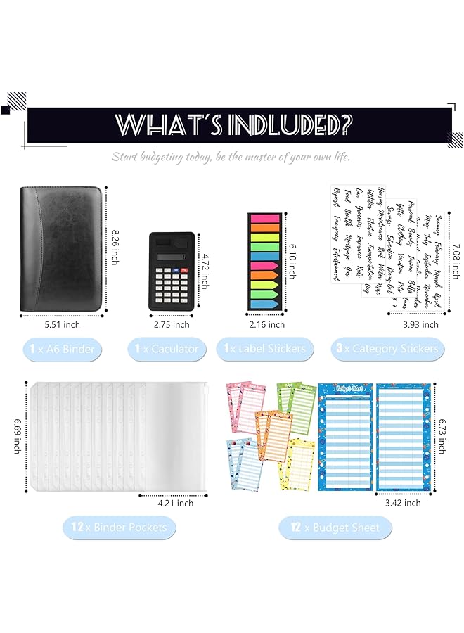 إيروريكس مجلد الميزانية مع مظاريف بسحاب ومظاريف نقدية للميزانية، مخطط ميزانية من الجلد الصناعي A6 2023 مع مظاريف نقدية، آلة حاسبة، منظم أموال الفواتير لتوفير النقود، نظام الميزانية، المحفظة - Image 3