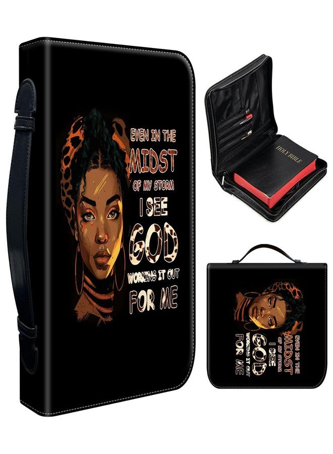 SDFCVBTYU Bible Covers for Women, PU Leather Bible Case with Pockets and Zipper, Large Size Bible Carrying Case Fits Books Up to 10.9" x 7.8" x 1.9”, Bible Holder Bag for Girls, Leopard Black Cool Girl - Image 1