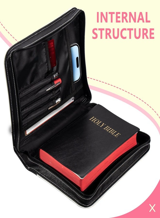 SDFCVBTYU Bible Covers for Women, PU Leather Bible Case with Pockets and Zipper, Large Size Bible Carrying Case Fits Books Up to 10.9" x 7.8" x 1.9”, Bible Holder Bag for Girls, Leopard Black Cool Girl - Image 5