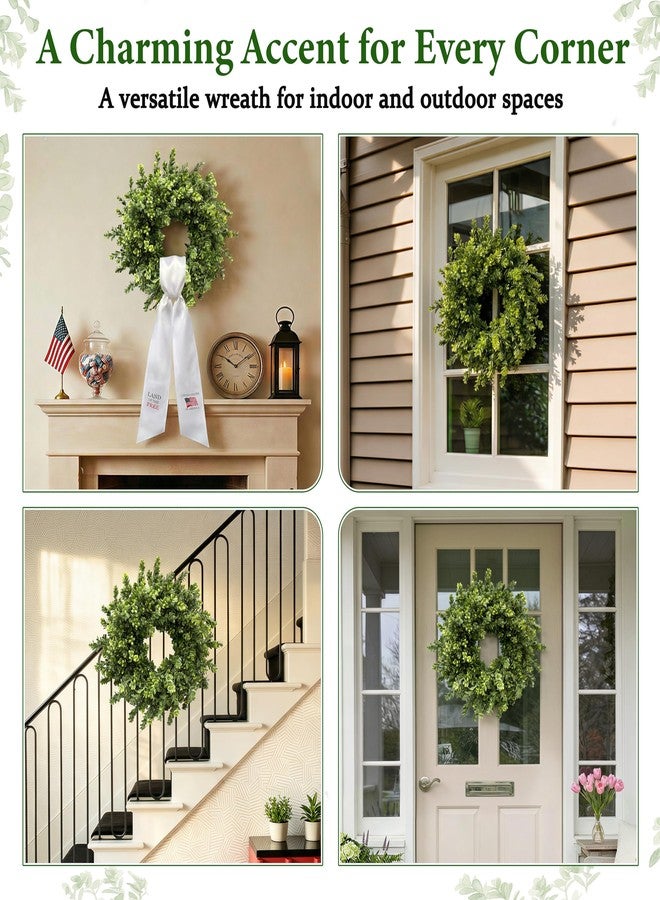 Presentastic 26 Inch Large Boxwood Wreaths for Front Door, Spring & Summer Artificial Wreath with Patriotic & Burlap Sash, Faux Greenery Year-Round Farmhouse Wedding Porch Window, Indoor Outdoor Decor - Image 5