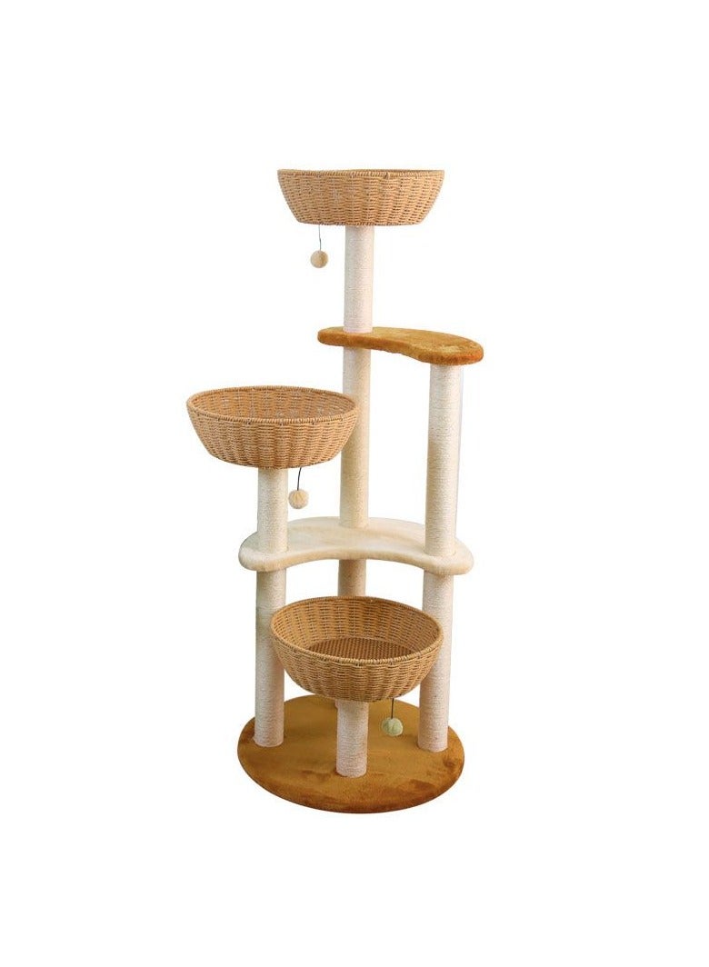 Generic Modern Cat Tree for Large Cats | Luxury Oak Solid Wood Multi-Level Cat Tower with 3 Weaving Cat Nests & Washable Cushions | Sisal Scratching Posts | Lacquered for Indoor Use  - Image 1