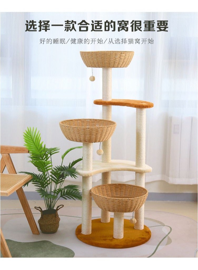 Generic Modern Cat Tree for Large Cats | Luxury Oak Solid Wood Multi-Level Cat Tower with 3 Weaving Cat Nests & Washable Cushions | Sisal Scratching Posts | Lacquered for Indoor Use  - Image 2