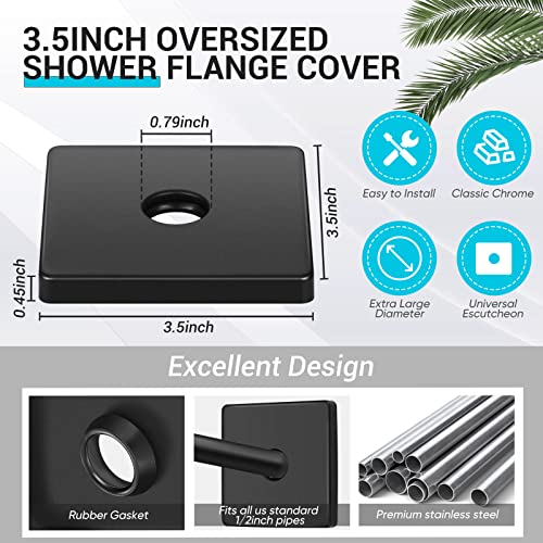 Yinkin 3.5 Inch Large Shower Arm Flange Square Plumbing Cover Plates Large Size Universal Replacement Escutcheon Cover Plate for Covering Gaps, Holes, Fits All Standard 1/2 Pipes (Black, 1 Pack) - Image 3