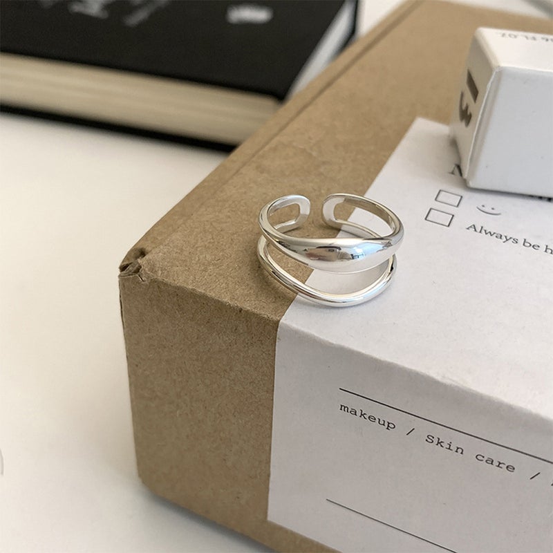 New trendy Korean style ring female niche design high-grade light luxury irregular simple all-match temperament open ring Double-layer plain ring