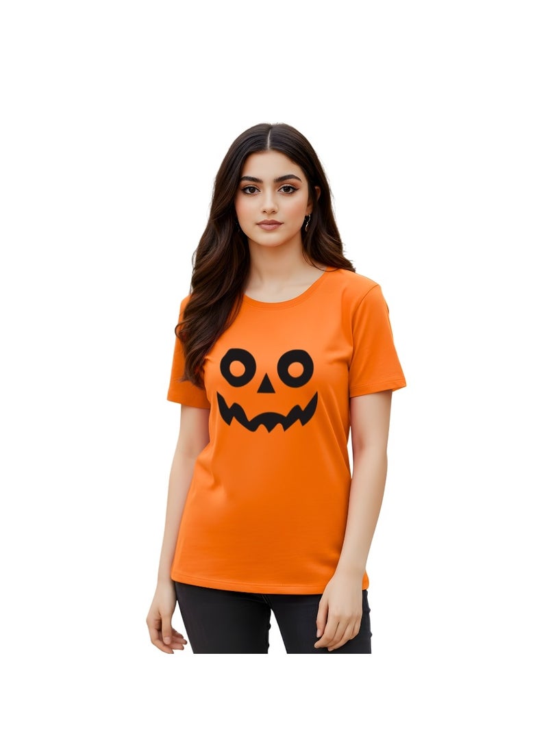 PRINTSHOP4ME Adults Halloween Orange T-Shirt – Unisex Round Neck Short Sleeve 100% Cotton Tee – Stylish & Breathable Casual Wear For Men And Women - Image 2