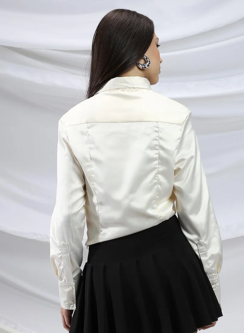 PINACOLADA  Women's Butter Yellow Side-Ruched Crop Shirt for Women | Best Price UAE