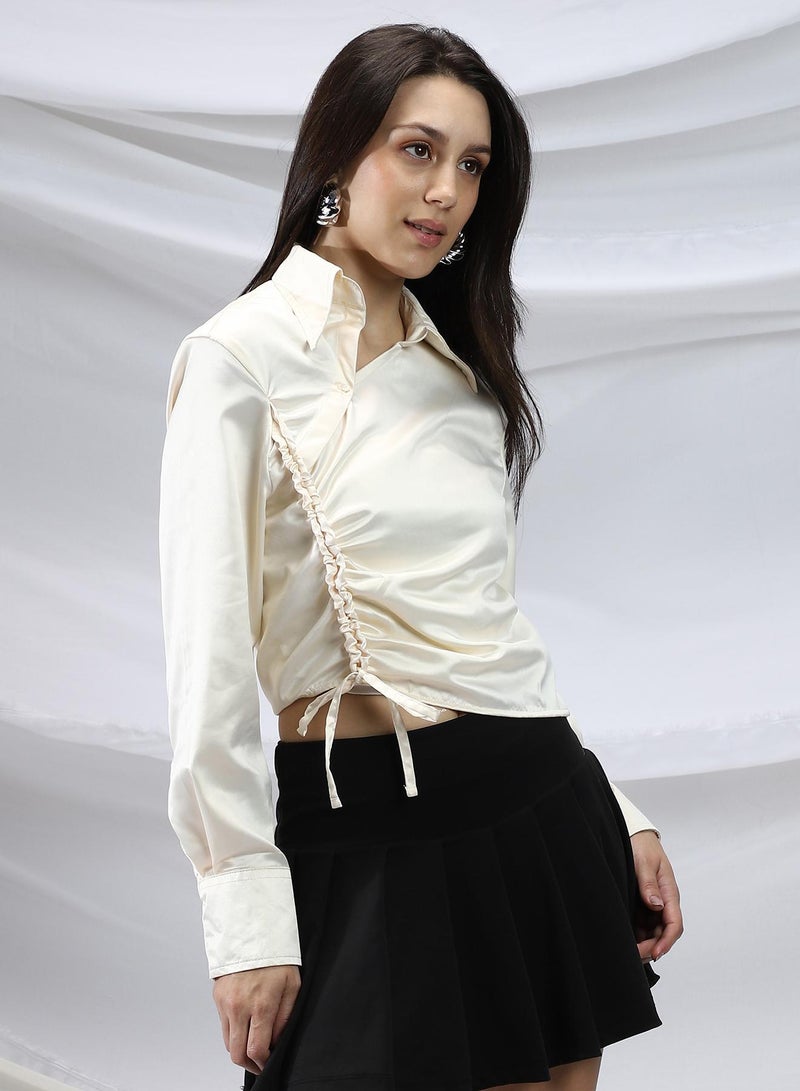 PINACOLADA Women's Butter Yellow Side-Ruched Crop Shirt - Image 3
