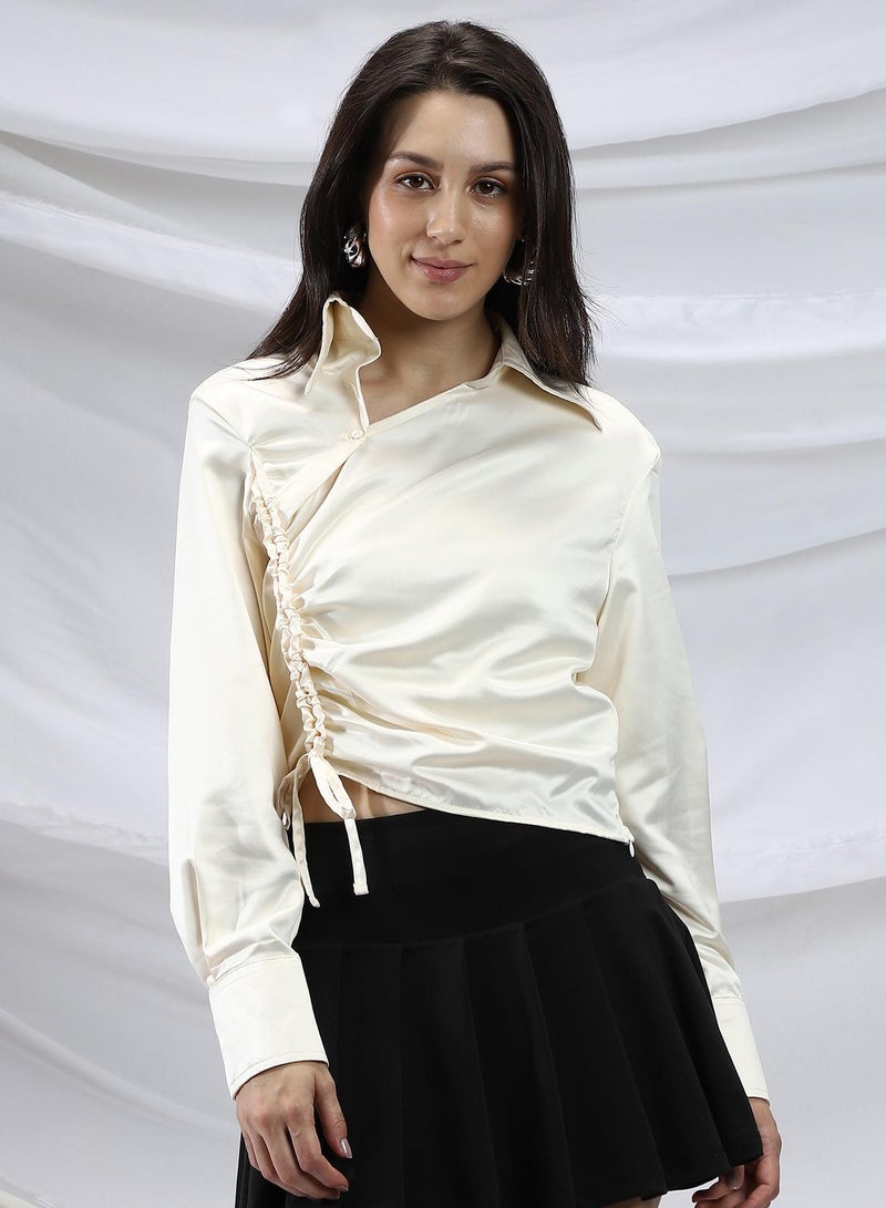 PINACOLADA Women's Butter Yellow Side-Ruched Crop Shirt - Image 1
