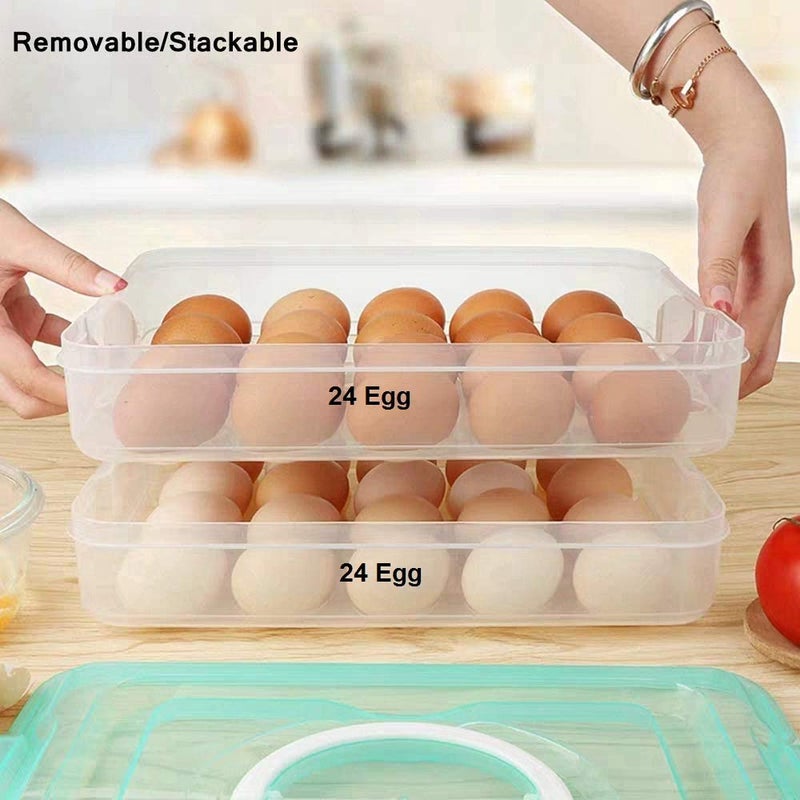 EBOFAB EBOFAB 48 Grid Egg Storage Box 2 Layer Egg Container with Handle Plastic Egg Storage Case for FridgeOutdoor Eggs Tray Holder with LidMulticolor  - Image 3