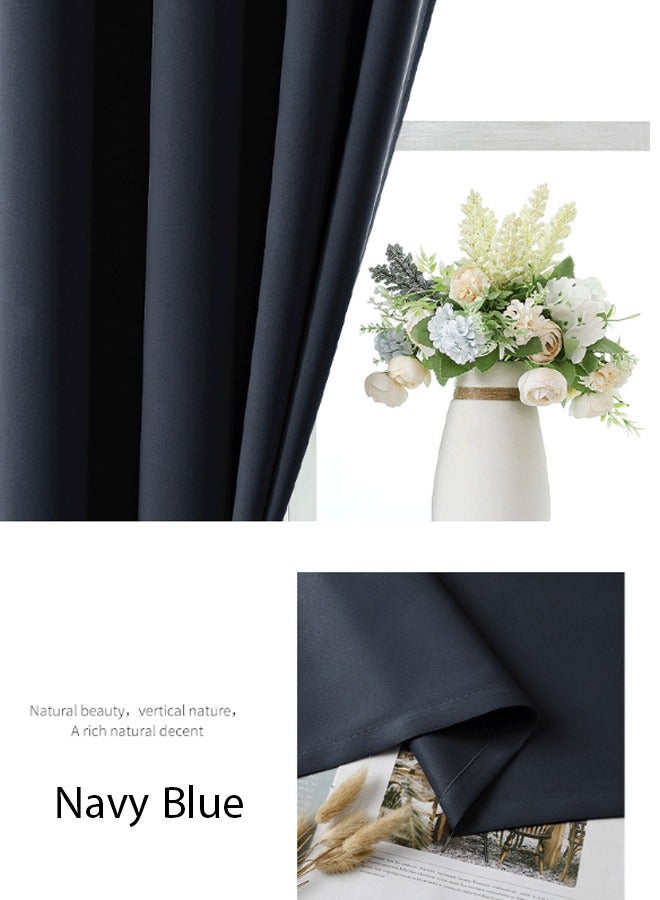 إيهوم ستائر تعتيم ستائر، ستائر ستائر معتمة عازلة حرارية صلبة للنوافذ، ستائر تعتيم/ستائر معتمة لغرفة النوم (1 لوحات، 100 （العرض） × 250 （الطول） سنتيمتر، أزرق داكن) - Image 2