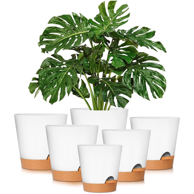 GARDIFE Plant Pots 87656555 Inch Self Watering Planters with Drainage Hole Plastic Flower Pots Nursery Planting Pot for All House Plants African Violet Flowers and CactusWhite