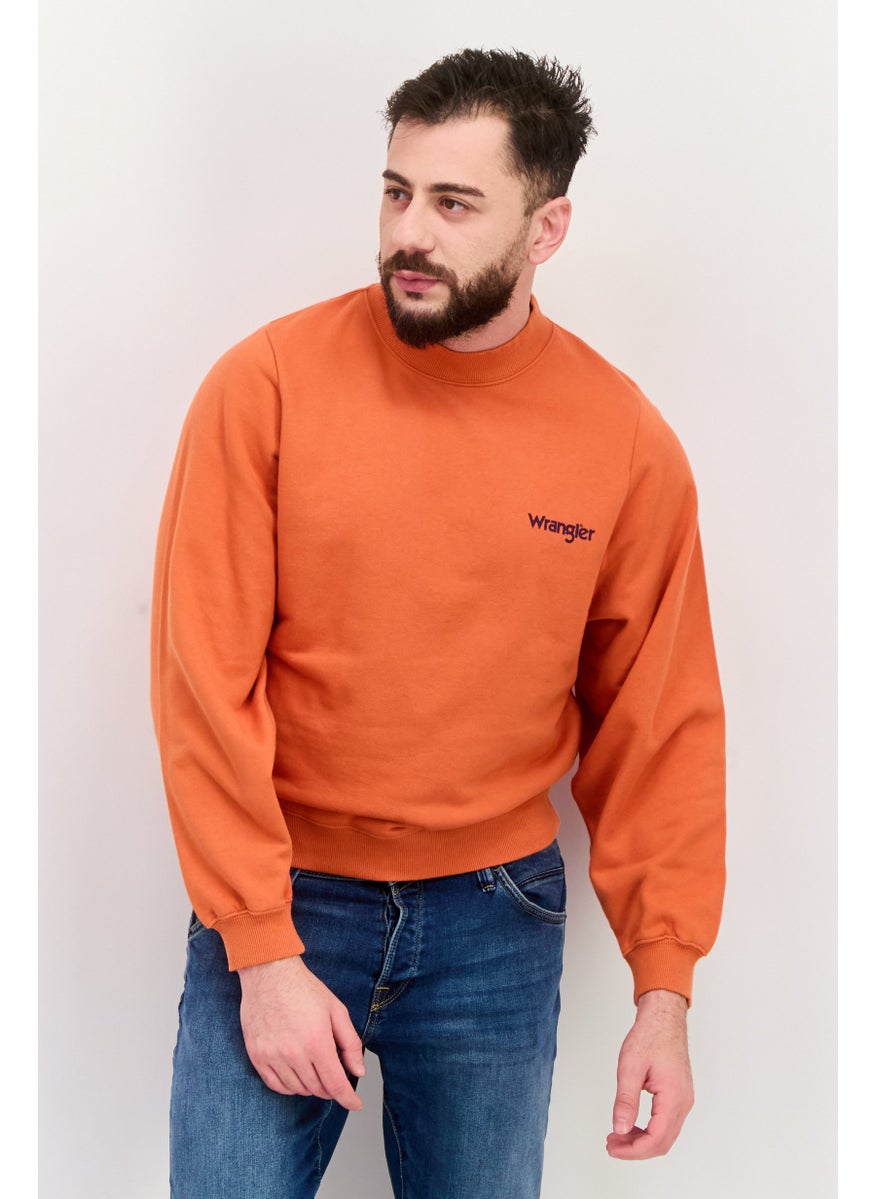 Wrangler Men Crew Neck Long Sleeve Brand Logo Sweatshirt, Orange  - Image 1