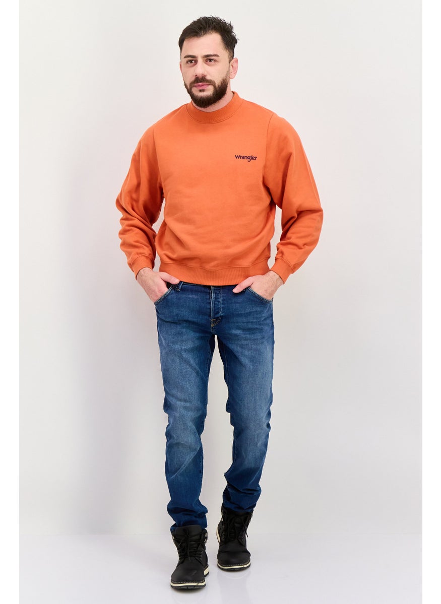 Wrangler Men Crew Neck Long Sleeve Brand Logo Sweatshirt, Orange  - Image 4