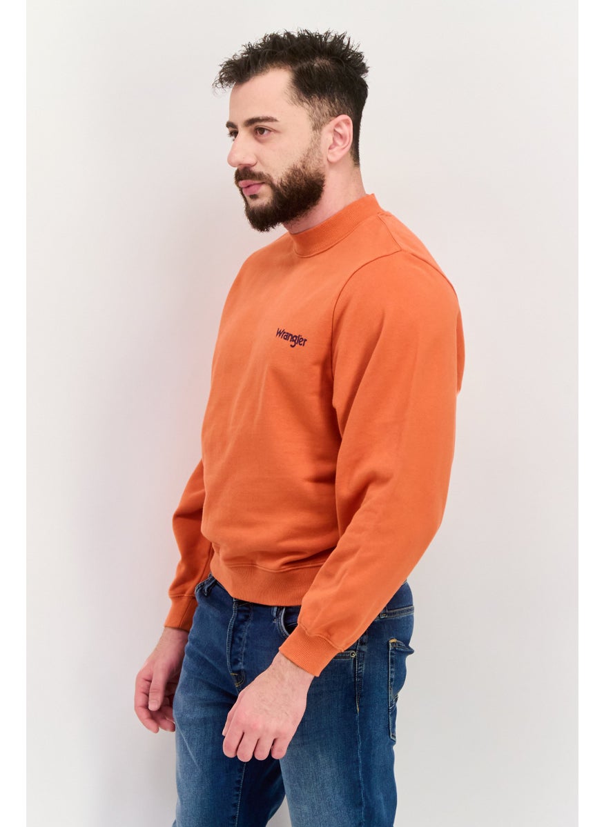 Wrangler Men Crew Neck Long Sleeve Brand Logo Sweatshirt, Orange  - Image 2