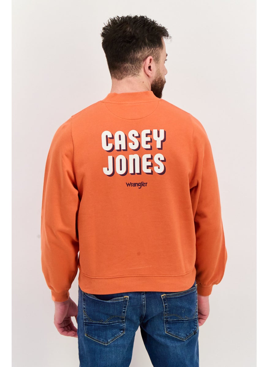 Wrangler Men Crew Neck Long Sleeve Brand Logo Sweatshirt, Orange  - Image 3