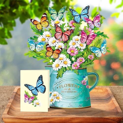 Airpark 3D Pop Up Paper Flowers Bouquet Card 12 with Note Envelope Birthday Gifts Get Well Thank You Greeting Cards for Women Mom Wife Friends Daisies and Butterflies - Image 3