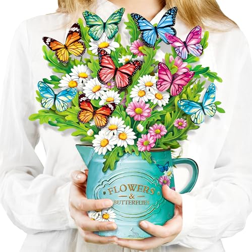 Airpark 3D Pop Up Paper Flowers Bouquet Card 12 with Note Envelope Birthday Gifts Get Well Thank You Greeting Cards for Women Mom Wife Friends Daisies and Butterflies - Image 1