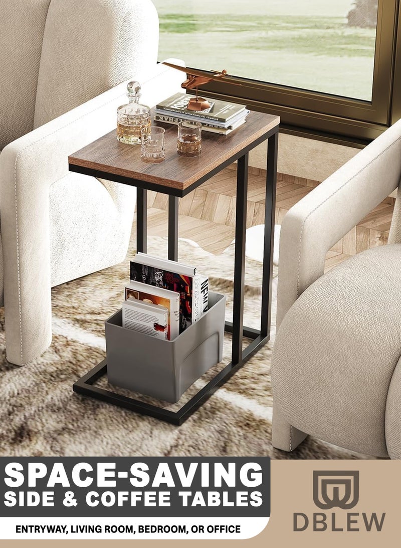 DBLEW C-Shaped End Table for Sofa & Bed – Slim Side Table with Steel Frame, Large Wooden Top, Easy Assembly - Image 1