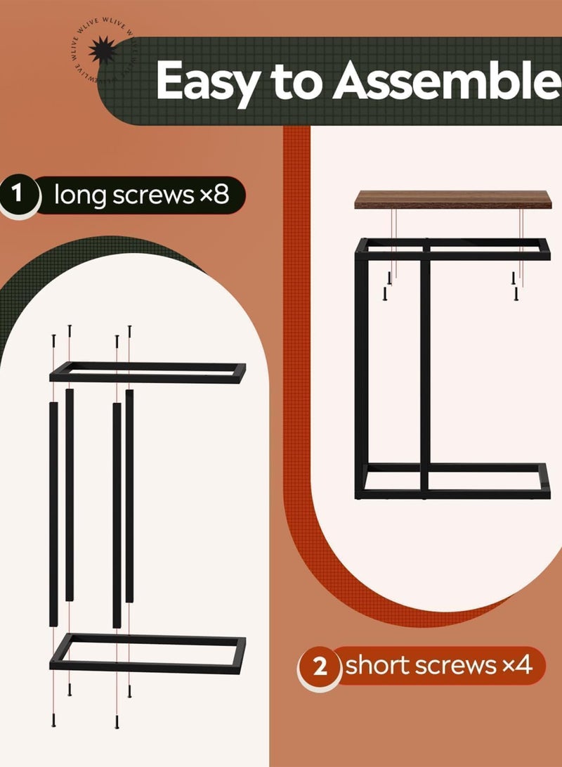 DBLEW C-Shaped End Table for Sofa & Bed – Slim Side Table with Steel Frame, Large Wooden Top, Easy Assembly - Image 3