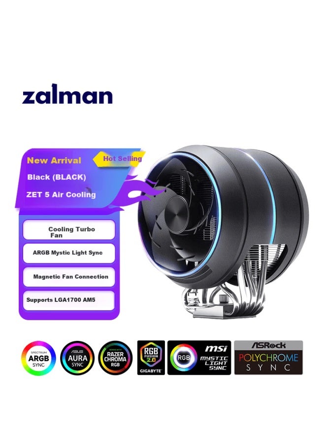 Zalman Simin Zet5 Black Cpu Air Cooler Single Tower Dual Fan 5 Heat Pipes Argb Sync Multi-platform Lga1700 Am5 Compatible