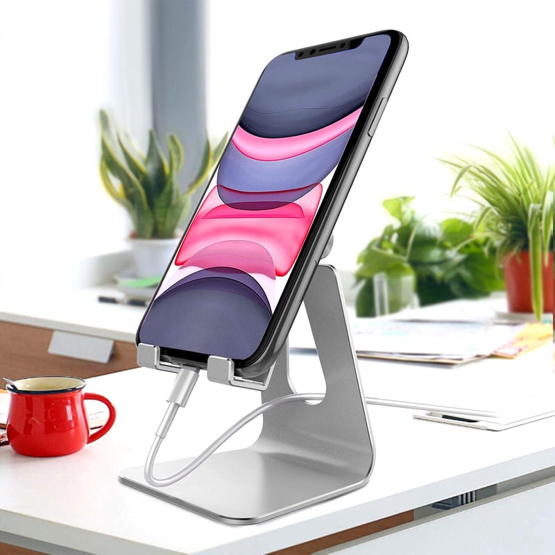 CreaDream Adjustable Cell Phone Stand, Phone Stand, Cradle, Dock, Holder, Aluminum Desktop Stand Compatible with Phone Xs Max Xr 8 7 6 6s Plus SE Charging, Accessories Desk,All Mobile Phones-Silver - Image 2