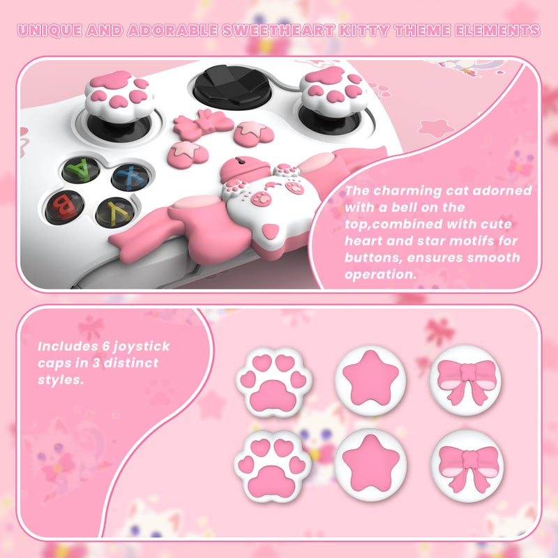 playvital غطاء سيليكون لطيف لجهاز التحكم PlayVital لجهاز Xbox Series X/S - غطاء مضاد للانزلاق على شكل قطة حبيبة مع 6 قبضة إبهام وملصقات - واقي مطاطي ناعم لملحقات جهاز التحكم الأساسي لجهاز Xbox، أبيض - Image 4