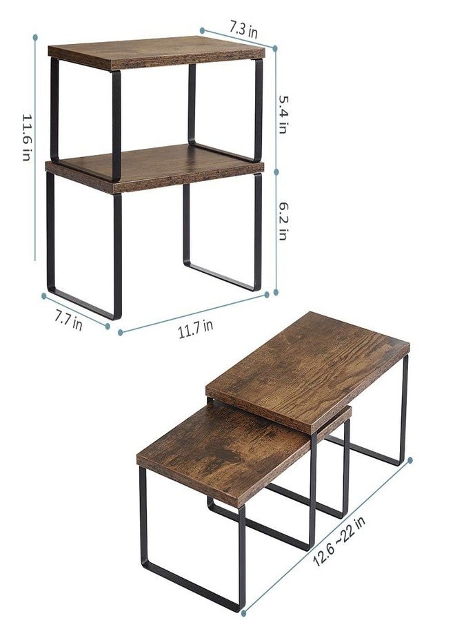 MOOACE Kitchen Counter Shelf, Stackable Cabinet Shelf Organizers Expandable Countertop Shelf for Pantry - Set of 4 - Brown - Image 2