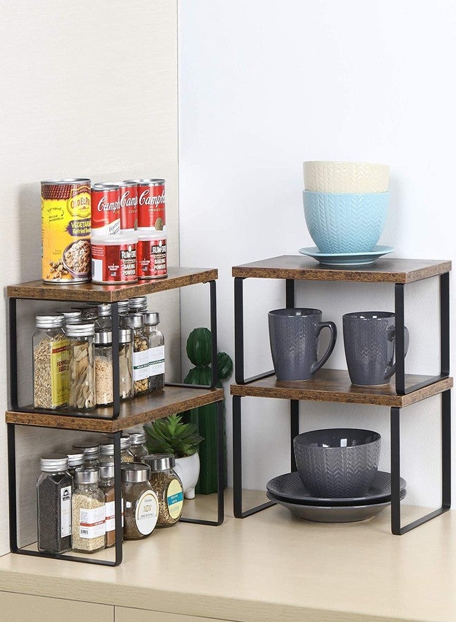 MOOACE Kitchen Counter Shelf, Stackable Cabinet Shelf Organizers Expandable Countertop Shelf for Pantry - Set of 4 - Brown - Image 5