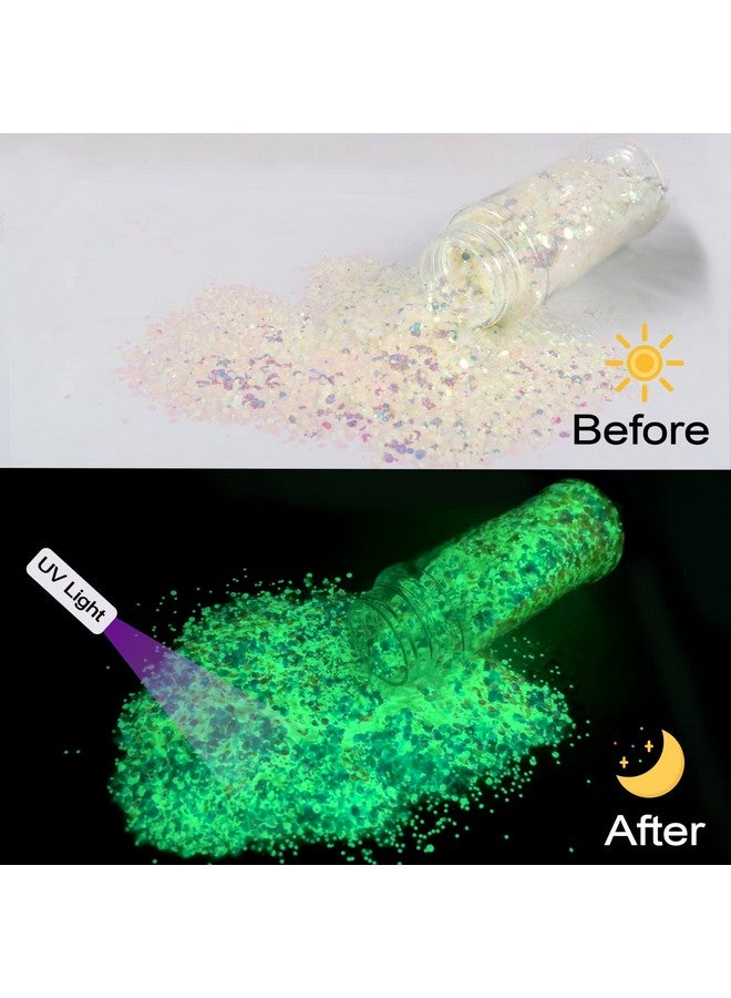ceya Glow In The Dark Glitter, 2.8Oz/ 80G White Luminous Chunky Glitter Mix Fine Powder Flakes Fluorescent Nail Sequins For Epoxy Resin, Tumblers, Halloween Party, Festival Decor - Image 2