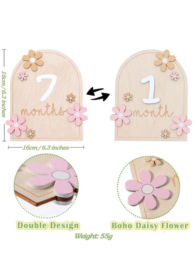 Generic 12 Months Wooden Baby Monthly Milestone Cards, Baby Monthly Milestones for Newborn Babies,1-12 Months Wooden Cards with Interchangeable Numbers, Pregnancy Baby Shower Gifts for Father's Day  - Image 2