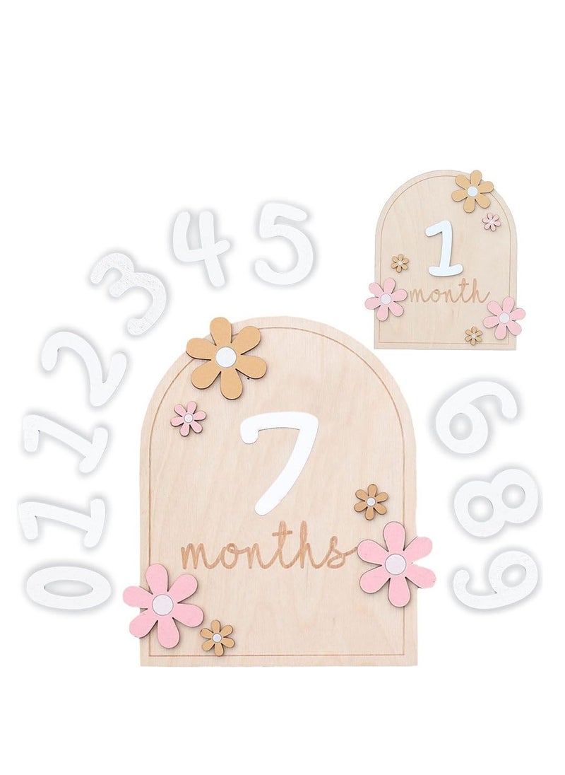 Generic 12 Months Wooden Baby Monthly Milestone Cards, Baby Monthly Milestones for Newborn Babies,1-12 Months Wooden Cards with Interchangeable Numbers, Pregnancy Baby Shower Gifts for Father's Day  - Image 1