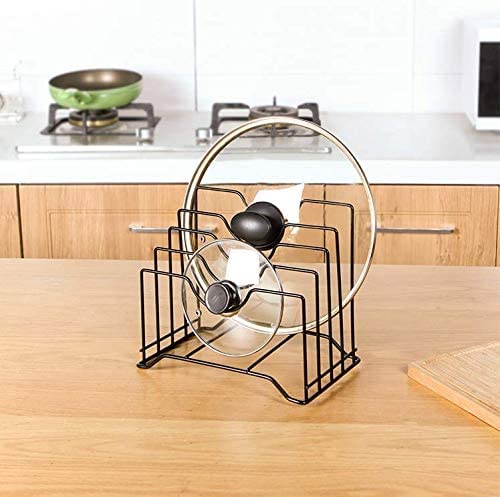 Entraxa Stainless Iron Cutting Board Holder Cutting Board Storage Organizer Pot Lid Rack Organizer Kitchen Cabinet Rack Storage with 4 Sectional Black - Image 1