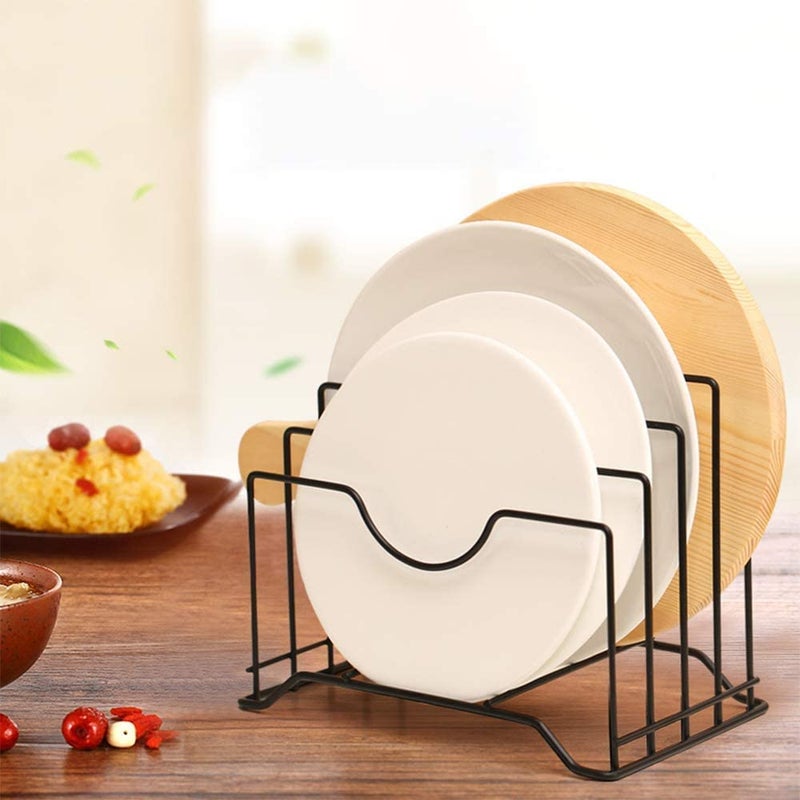 Entraxa Stainless Iron Cutting Board Holder Cutting Board Storage Organizer Pot Lid Rack Organizer Kitchen Cabinet Rack Storage with 4 Sectional Black - Image 5