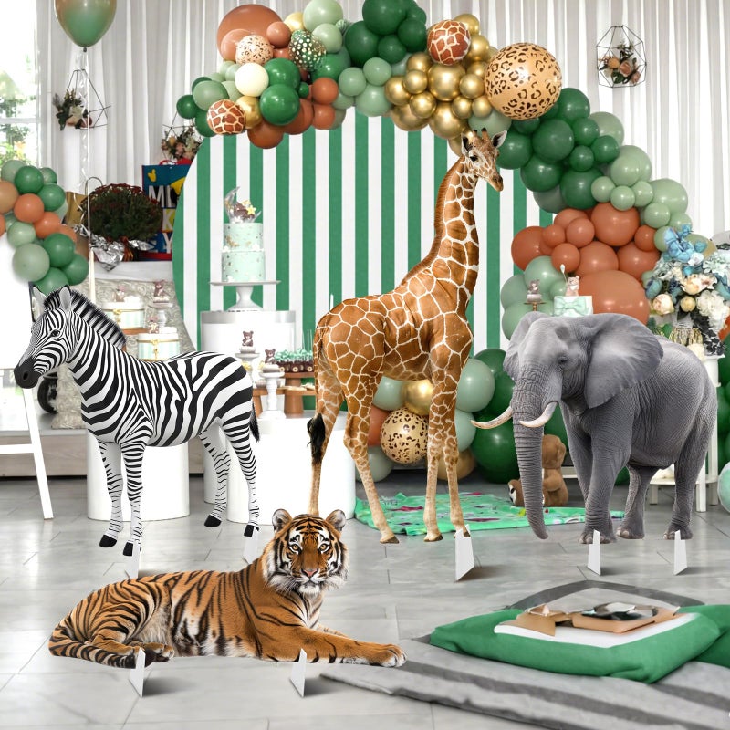 BrightRow 4 Pcs Safari Birthday Decoration Jungle Animal Cardboard Cutout Standup Life Size Safari Baby Shower Decorations Elephant Tiger Giraffe Zebra Cardboard Cutout for Photo Backdrop Party Favors - Image 5