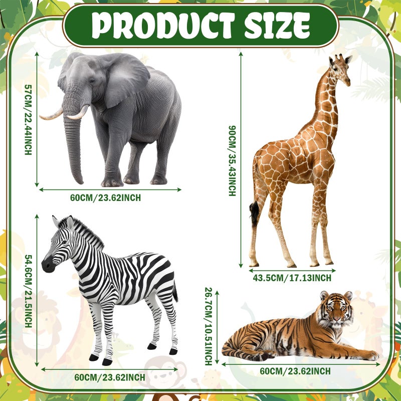 BrightRow 4 Pcs Safari Birthday Decoration Jungle Animal Cardboard Cutout Standup Life Size Safari Baby Shower Decorations Elephant Tiger Giraffe Zebra Cardboard Cutout for Photo Backdrop Party Favors - Image 3