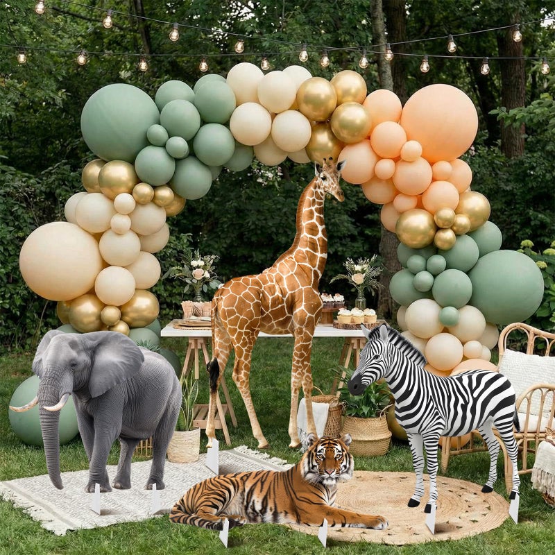 BrightRow 4 Pcs Safari Birthday Decoration Jungle Animal Cardboard Cutout Standup Life Size Safari Baby Shower Decorations Elephant Tiger Giraffe Zebra Cardboard Cutout for Photo Backdrop Party Favors - Image 2